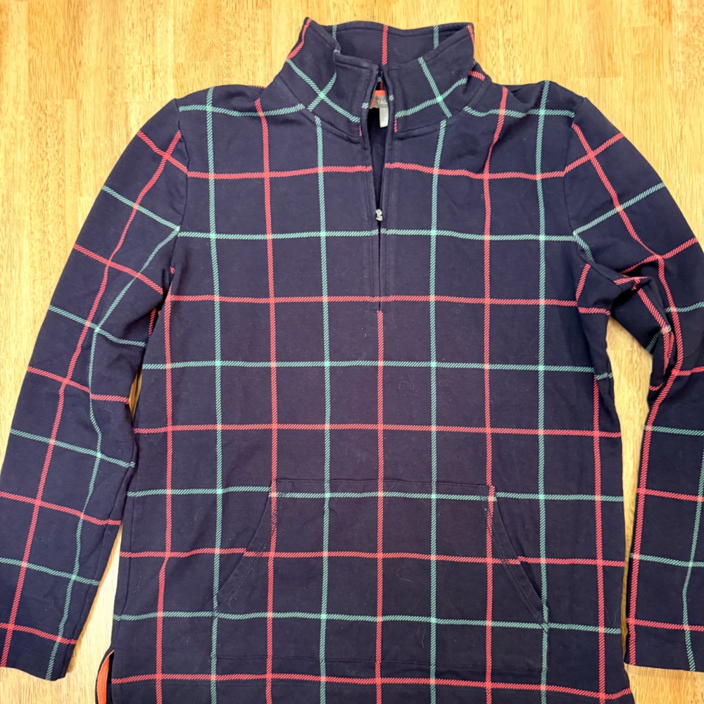 Talbots women’s  Navy Plaid quarter zip pullover
